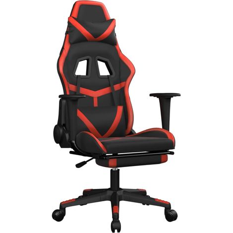 Fauteuil de bureau chaise gaming fonction de massage avec coussin lombaire avec repose-pieds en PVC noir et rouge DEC025860