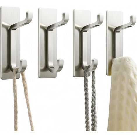 Paquete de 4 ganchos para colgar - ganchos para perchero - gancho para abrigos - para colgar - adhesivo extra 6 kg máx. - ganchos para perchero - para puerta autoadhesivos - metal acero inoxidable (1/5)