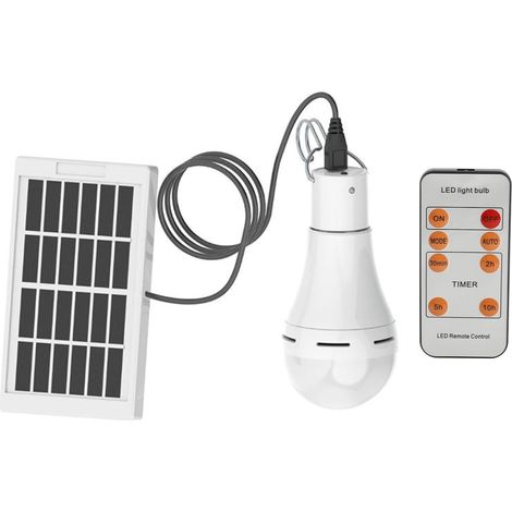 Ampoule LED à énergie Solaire, Lampe de Secours Intérieure et Extérieure avec Télécommande, Lampe de Camping Portable, Modes et Minuterie Réglables, étanche IP65 (1 paquet) (1/2)