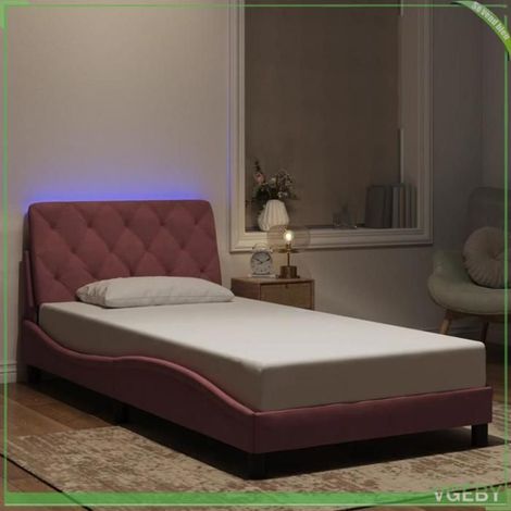 Cadre de lit - 3213842 - velours rose - couchage 100x200 cm - LED intégrée (1/5)