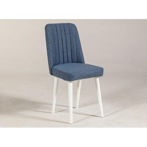 Chaise de salle à manger tissu bleu et bois de pin blanc Mareva (1/3)