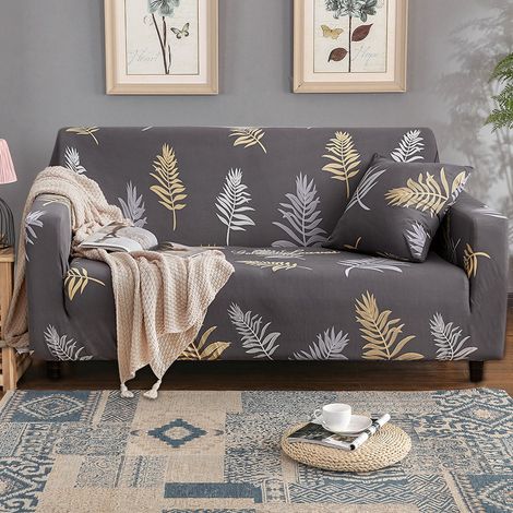 Housse de canapé élastique à motif de feuilles élégantes (pour canapé 2 places) (1/5)