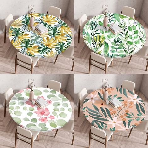 Juego de 4 manteles redondos con estampado floral (Ø 60 cm) – Repelentes al agua, con borde elástico, para mesas redondas pequeñas (1/5)
