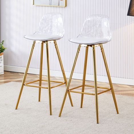 Tabouret de bar 2pcs-dossier transparent-structure or-chaise haute-café/salon/comptoir-38x33x96,5cm (1/5)