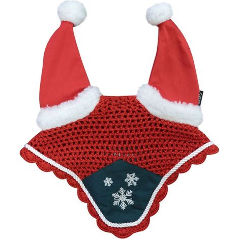 Cob, ROSSO E VERDE: Cuffietta antimosche per cavalli modello Christmas Deluxe