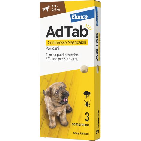 Elanco ANTIPARASSITARIO COMPRESSA MASTICABILE AdTab x cani  1,3÷2,5 kg. (cf. 3 compr. da 56,25 mg)