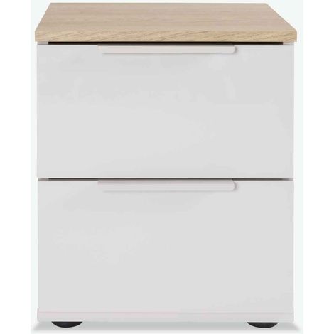 Masio - Comodino  Legno laminato - cashmere lucido/quercia Baysen (1/3)