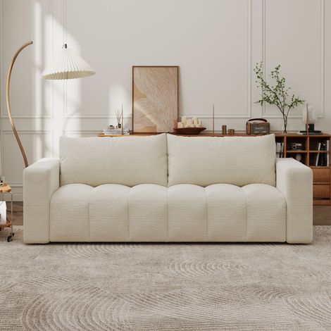 Divano convertibile a 3 posti con contenitore in bouclé beige CANTERBURY