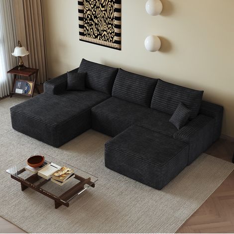 Ecksofa modular in Schwarz aus Stoff mit Chaiselongue, tiefer Sitzkomfort und ohne Montage,270x175x83 cm (1/5)