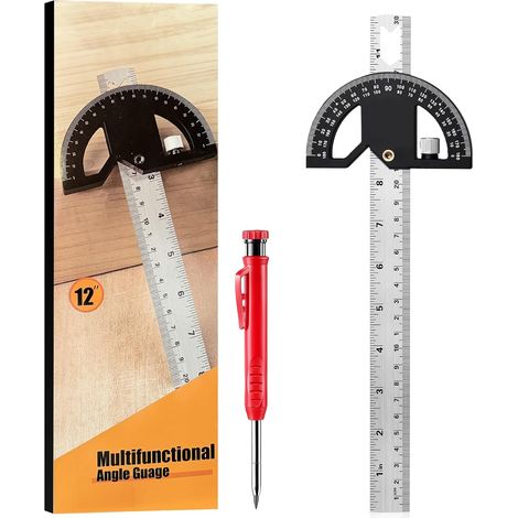 Angle Protractor Ruler, 300mm Adjustable Stainless Steel Gauge, 0-180° Angle Measuring Tool, for Home Improvement (1/5)