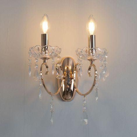 Applique murale LED 2 bras métal doré cristal E14 style baroque décoration intérieure (1/5)
