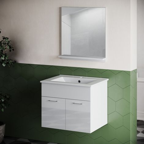 SONNI Badezimmer Badmöbel Set Unterschrank weiß Hochglanz mit waschbecken 58x48x45cm wandhängend (1/5)