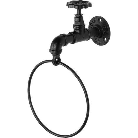 Anneau de porte-serviettes en fer forgé Anneau de serviette vintage en fonte fixé au mur (noir mat) (1/5)