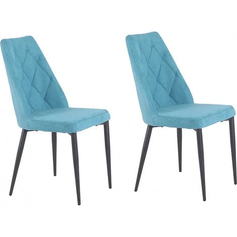 Lot de 2 chaises en tissu bleu et pieds métal noir - RITA (1/5)
