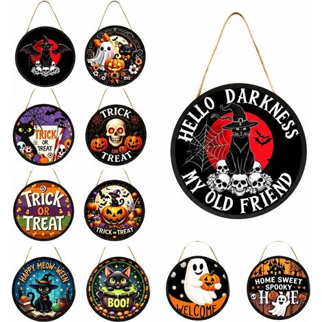Décoration lumineuse LED suspendue pour Halloween, ronde, en acrylique, 30 cm, motifs assortis, pour fêtes et porches (1/5)