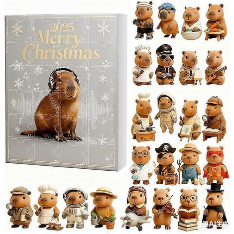 24 décorations de Noël en acrylique 2D représentant de mignons capybaras, calendrier de l'Avent, pendentif capybara à suspendre au sapin - E
