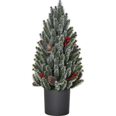 Künstlicher Weihnachtsbaum Tisch-Christbaum 170 Äste Schneebedecktes Design Mit Kunststoffsockel Beeren Tannenzapfen Pe Pvc Ø27 X 47 Cm