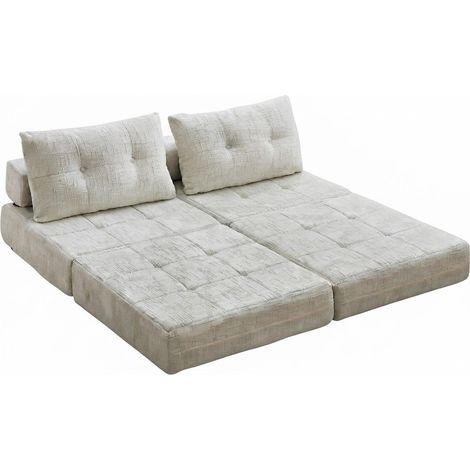 ELVMI Divano Letto Pieghevole con Schienale e Cuscini per Testa e Lombare, in Ciniglia Beige, 79 × 79 × 57 cm (1/4)