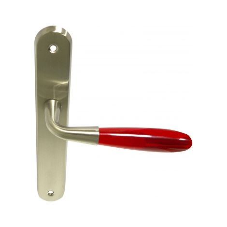 Ouvre&Déco – Poignée de porte translucide rouge nickel mat – Installation sans perçage – Entraxe 195 mm – Béquille en acrylique moderne