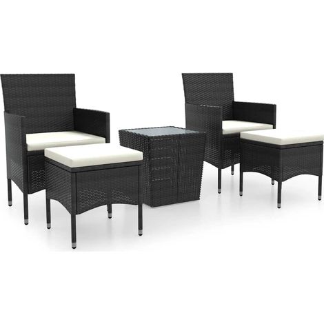 Maison Exclusive - Set da Bistrot per Giardino 5pz Polyrattan Vetro Temperato Nero (1/5)