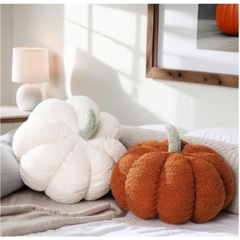 Lot de 2 Decoration Automne Coussin Citrouille Peluche, Décoratif Coussin Oreiller Forme de Citrouille Deco Automne Interieur (1/5)