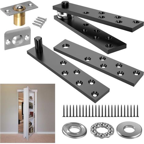 Charnière de porte cachée - Rotation à 360 degrés - Kit de charnière pivotante robuste pour maximum 136 kg - Charnières de porte secrètes (noir) (1/5)