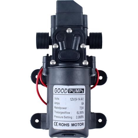 Pompe eau pression 12V DC 70W 130 psi – 4-6 L/min – Diaphragme, raccord 20,6 mm – Pour pulvérisateur, caravane (1/5)
