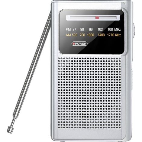 Radio portable FM/AM – Mini radio transistor avec haut-parleurs stéréo – Antenne télescopique – Connexion casque 3,5 mm – Pile AA (1/5)