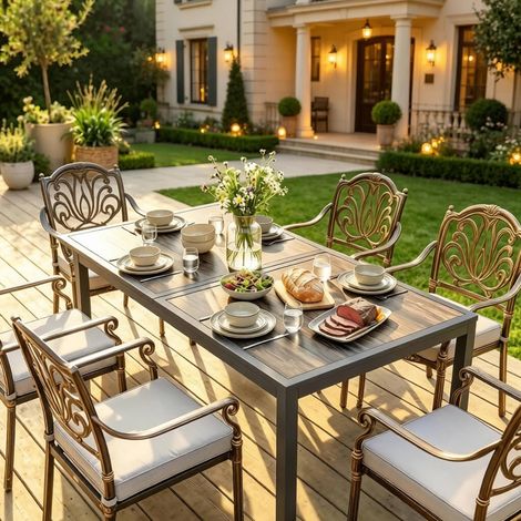 Table de jardin 140 x 80 cm en acier galvanisé gris HAVRYA (1/5)