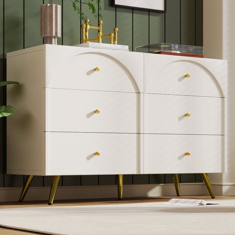 MEUBLIV Kommode mit 6 Schubladen Cremeweiß 120x40x85 cm – geräumiger Stauraum (1/5)