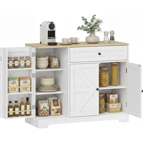 Buffet de Cuisine Style Rustique Meuble de Rangement 1 Tiroir 2 Étagères Réglables Portes Coulissantes (1/5)