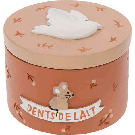 Boite à dents de lait ocre en résine oiseau (1/2)