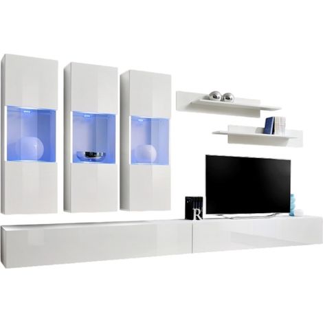 Mueble de TV FLY E2 diseño, color blanco brillante. Mueble colgante moderno y de moda para su sala de estar. (1/2)