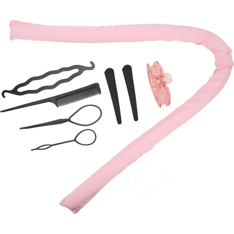 Lot de 10 Rouleaux Bigoudis sans Chaleur Rose, Bandeau Pinces Peigne Épingles à Cheveux Coton, Curl DIY pour Nuit, Accessoires Coiffure (1/5)
