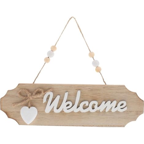 Plaque De Bienvenue En Bois - 25.8 X 7.6 Cm - Avec Corde De Suspension - Pour Porte D'Entree Ou Mur Interieur - 1 Unite (1/5)