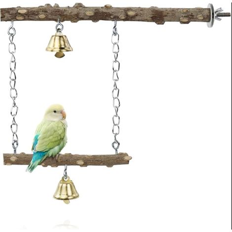 Cage Perches, Natural Wooden Bird Swings, Parrot Stand with Bell, Hanging Standing Toy for Budgies, Lovebirds, Cockatiels(M) (1/5)