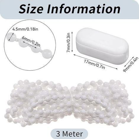 Chaîne de perles blanches de 3 mètres avec 10 boucles de connexion - ensemble d'accessoires pour rideaux (1/5)