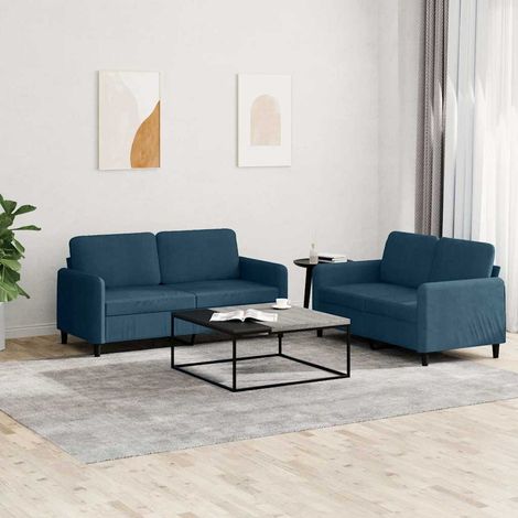 2-tlg. Sofagarnitur Blau Samt