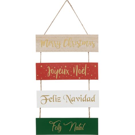 Déco de Noël Pancarte en Bois Joyeux Noël en plusieurs langues H 40 cm - Feeric Christmas