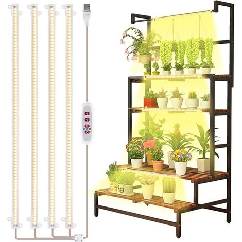 Lampe De Croissance - Bande LED 50 cm 288 Diodes - Réglage Intensité 5 Niveaux - Minuterie Automatique 3/9/12 H - Pour Plantes D’intérieur - 1 Pièce