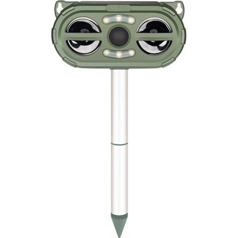 Répulsif pour animaux d'extérieur à énergie solaire, répulsif pour oiseaux, répulsif pour chiens, répulsif à rongeurs ultrasonique stroboscopique à LED, capteur infrarouge multifonctionnel 4 en 1. (1/4)