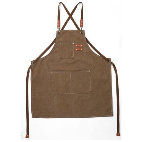 (Marron) Kochschürze Herren Leinenschürzen mit 3 Taschen Wasserdichte und verstellbare Schürze für Grill, Restaurant, Garten, Schreiner,78 x 68cm (1/4)