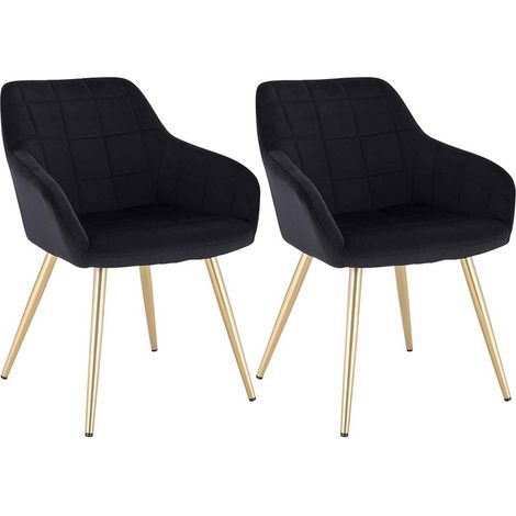 WOLTU Set of 2 Kitchen Dining Chairs Velvet Armchairs with Padded Seat Metal Leg Black