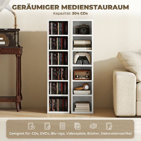 Lot de 2 étagères de rangement pour 204 CD, tour Blu-ray avec étagères ajustables, organiseur de livres blanc (1/5)