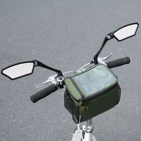 Set mit 2 asymmetrischen trapezförmigen Fahrradspiegeln (links und rechts), komplett mit Befestigungsklemme, Abstandshalter, Edelstahlschrauben und zwei Innensechskantschlüsseln für Citybike und E-Bik (1/5)