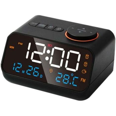 Radio-Réveil Multifonction LED - Timing Musical, Rechargeable, Radio FM - pour la Maison - Noir (1/4)