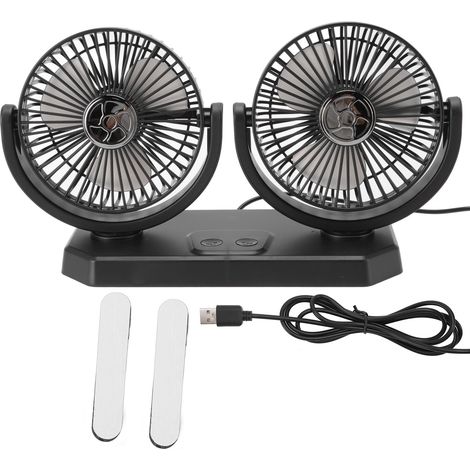 Ventilateur électrique double tête 12V, double commande 3 vitesses, vent puissant, recharge USB, refroidisseur auto pour minivan camions