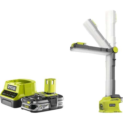 Confezione RYOBI Modulare Lampada LED 850 lumen 18V OnePlus R18ALF-0 - 1 Batteria 2.5Ah - 1 Caricabatteria rapido RC1812