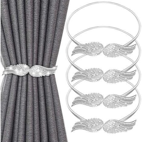 (Silver)4 Pack Simple Curtain Tiebacks, Adjustable Curtain Holdbacks with Metal Spring Rope for Home Bedroom Living Room Office
