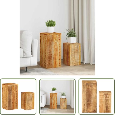 The Living Store Pflanzenständer 2 Stk. Massivholz Mango - Holzpflanze - Holzkübel - Wohnzimmerdeko - Mangoholz - Blumentopfhalter (1/5)